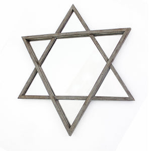 26 X 30 X 2 Silver Rustic Hexagram Wooden - Cosmetic Mirror