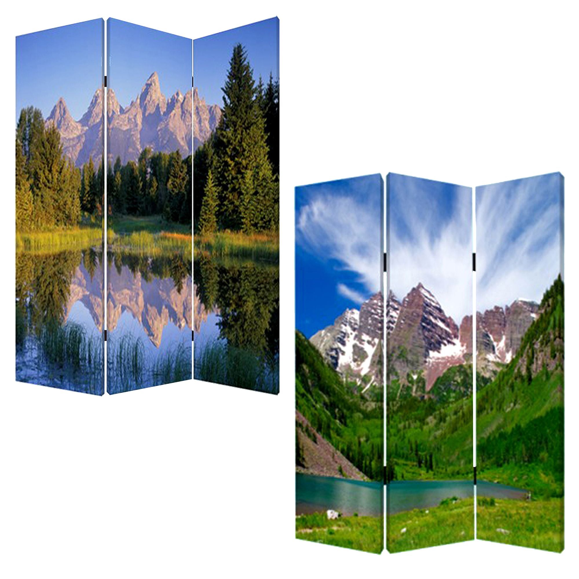 1 X 48 X 72 Multi Color Wood Canvas Mountain Peaks  Screen