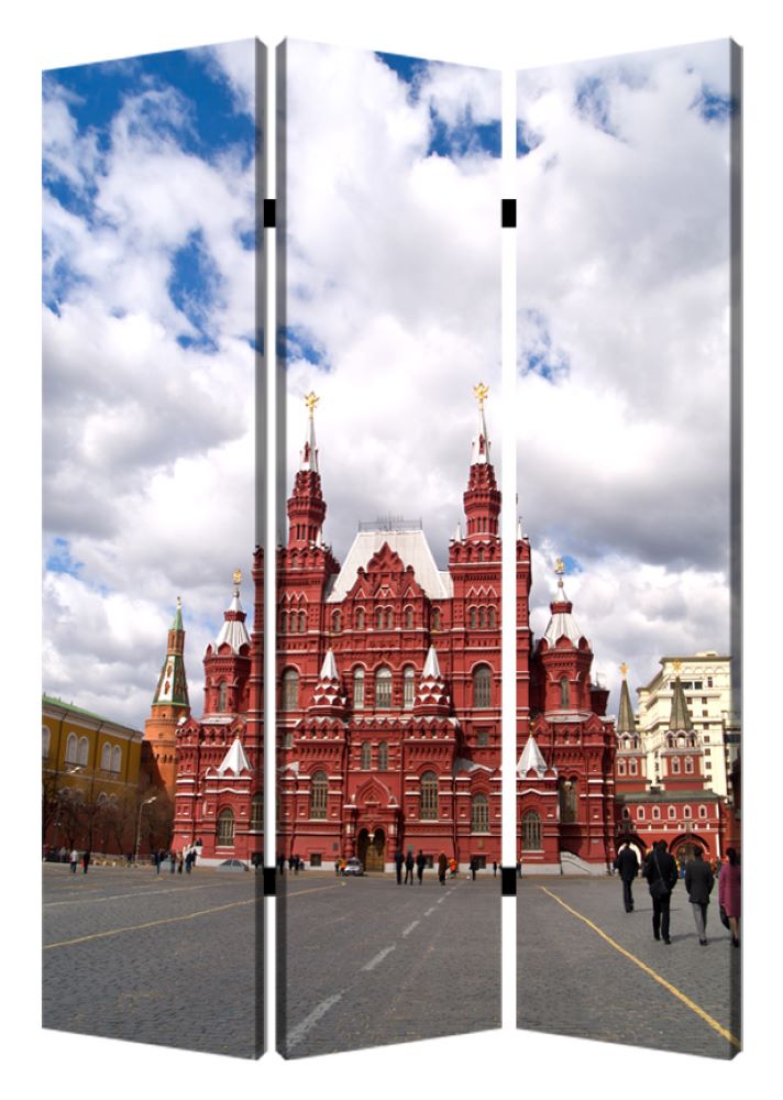 1" X 48" X 72" Multi Color Wood Canvas Russia  Screen
