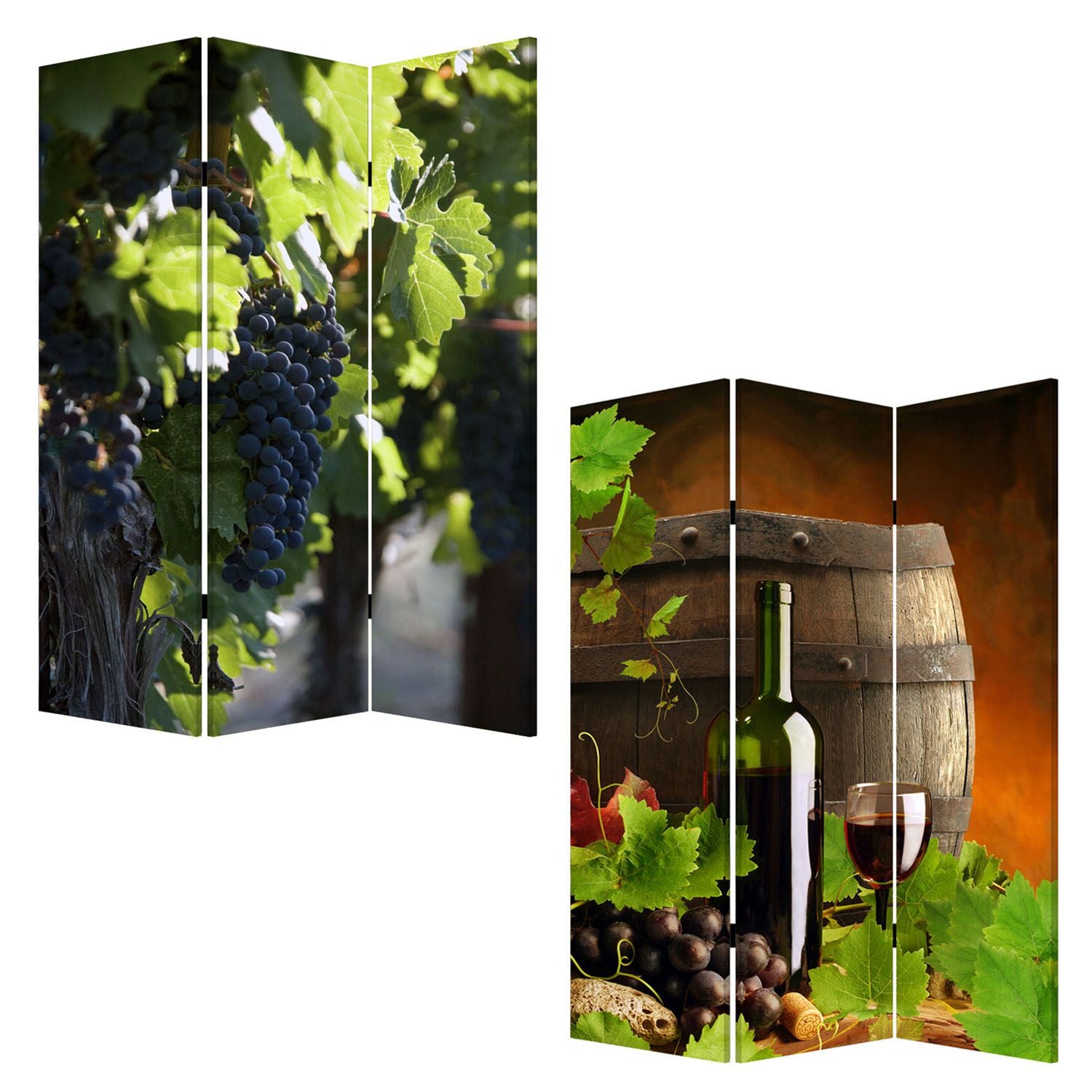1" X 48" X 72" Multi Color Wood Canvas Wine Country  Screen
