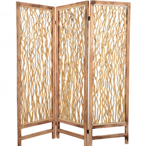 1 X 60 X 69 Brown 3 Panel Wood Foldable  Screen