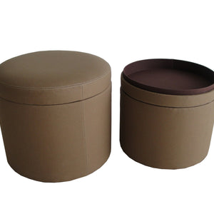 1 X 19 X 19 Tan Canvas Round Storage  Ottoman
