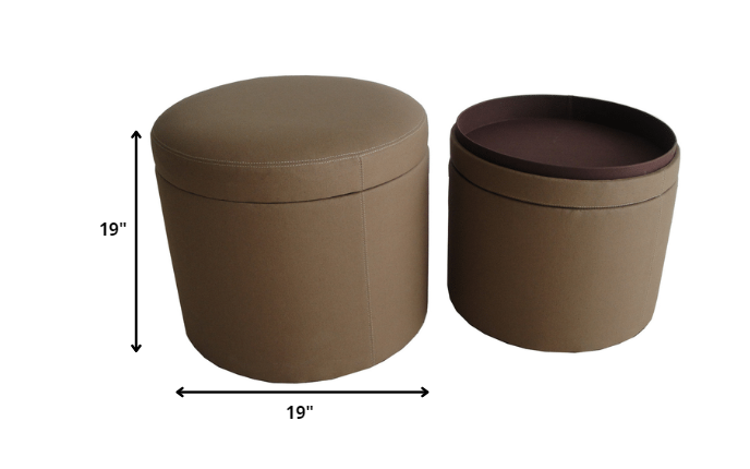 1 X 19 X 19 Tan Canvas Round Storage  Ottoman