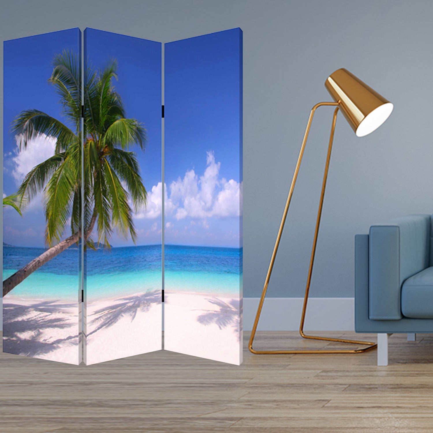 1 X 48 X 72 Multi Color Wood Canvas Paradise  Screen