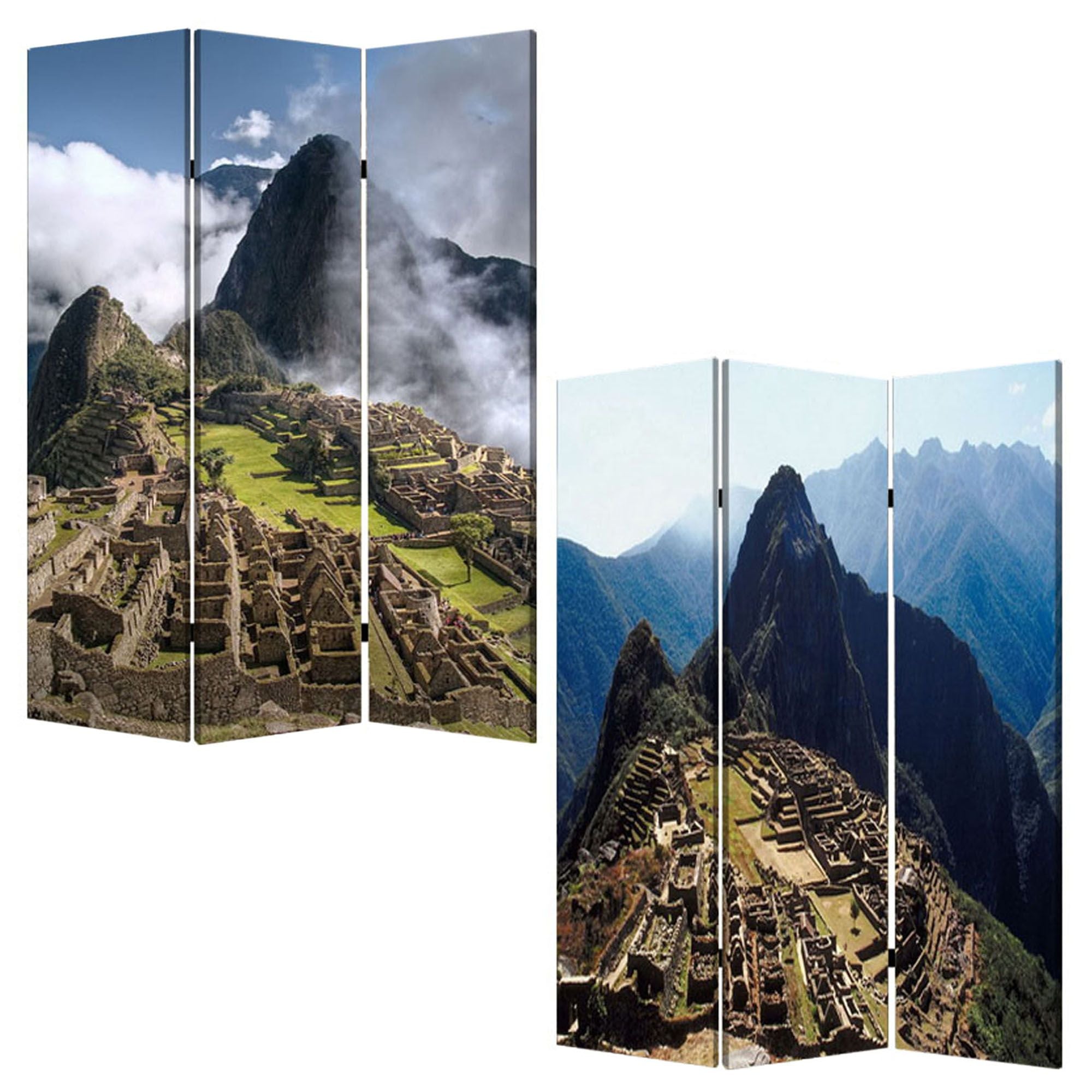1" X 48" X 72" Multi Color Wood Canvas Machu Picchu  Screen