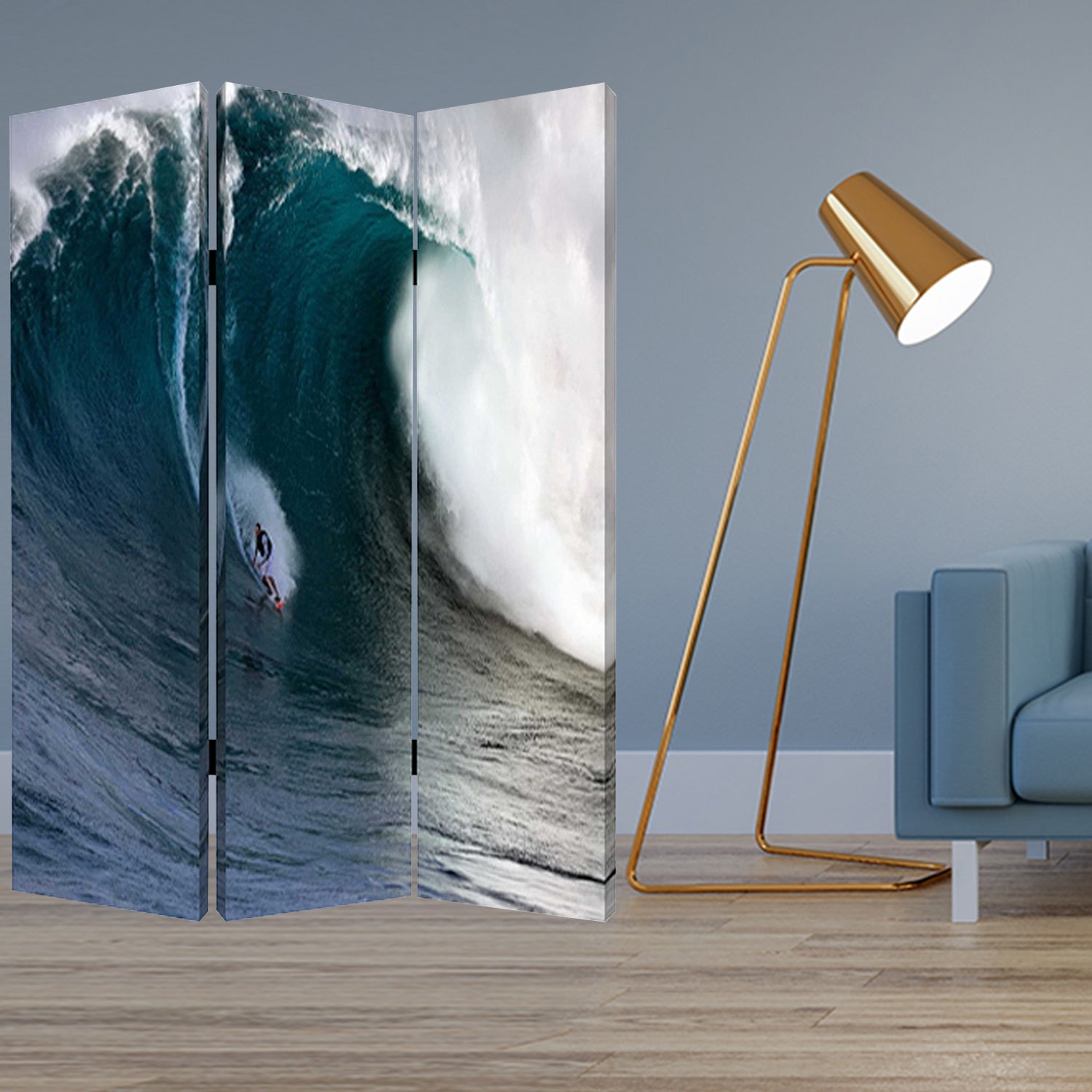 1 X 48 X 72 Multi Color Wood Canvas Wave  Screen