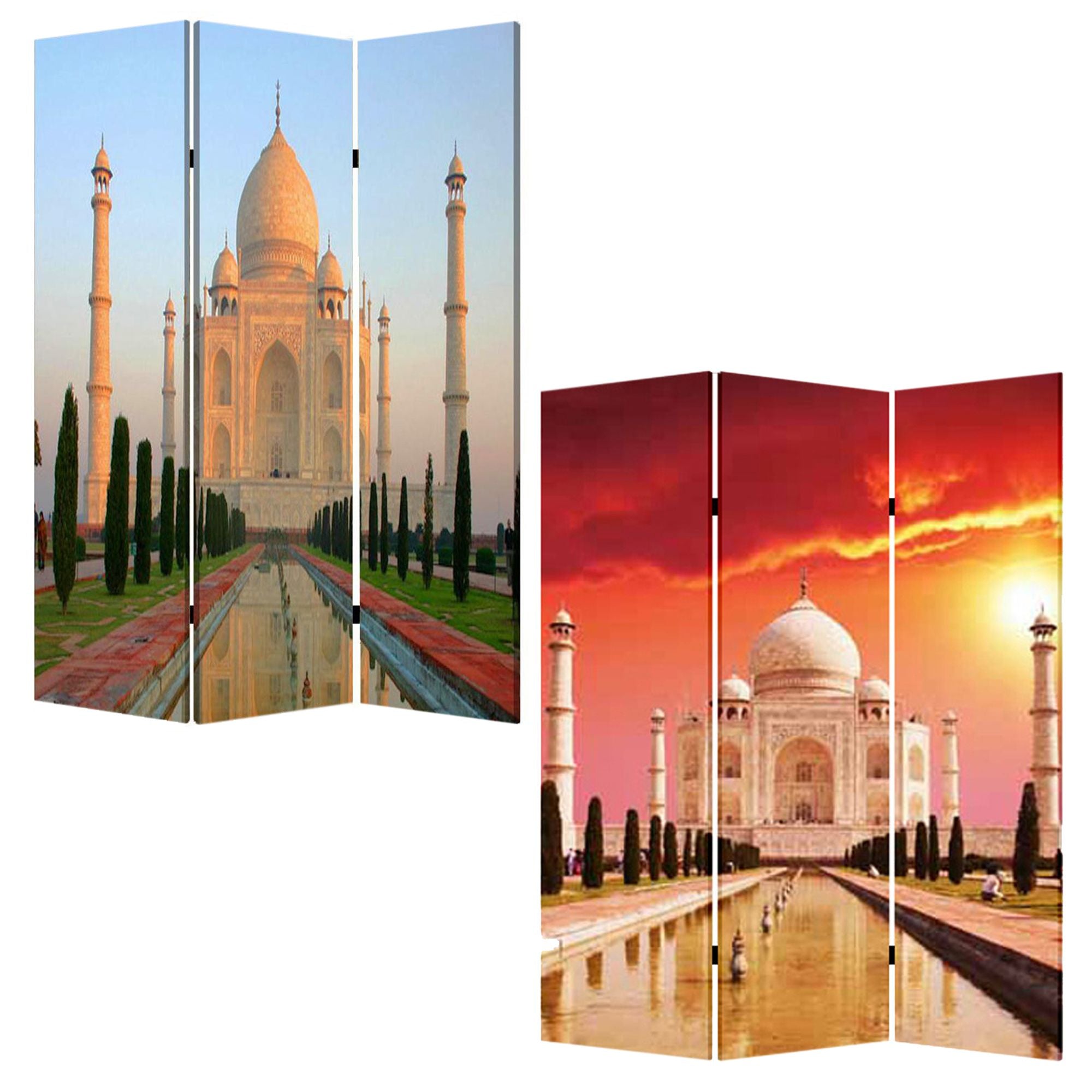1" X 48" X 72" Multi Color Wood Canvas Taj Mahal  Screen