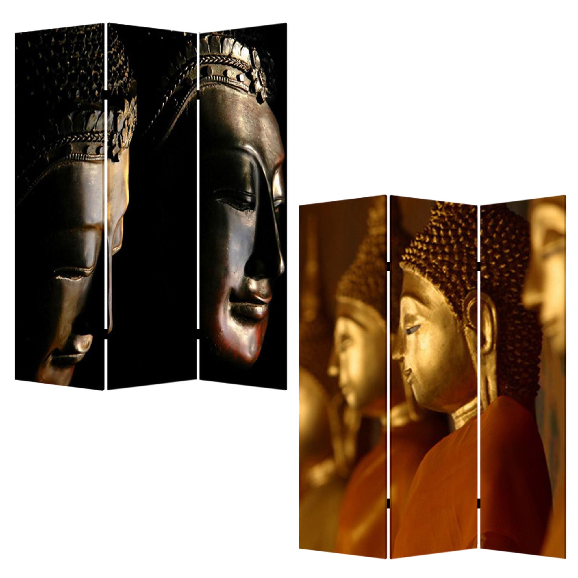 1" X 48" X 72" Multi Color Wood Canvas Budda  Screen