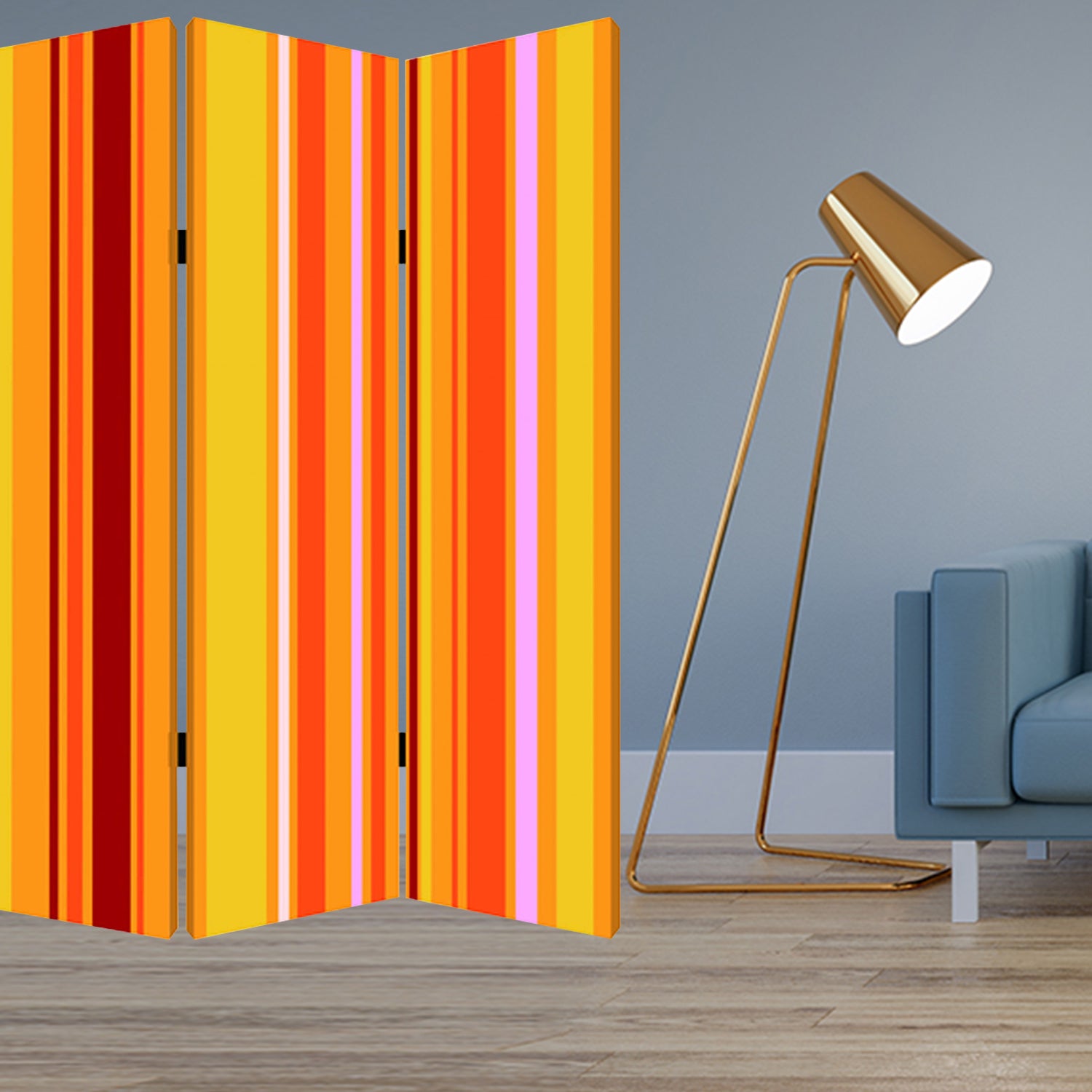 Multi Color Wood Canvas Deep Saffron Screen - 1 x 48 x 72