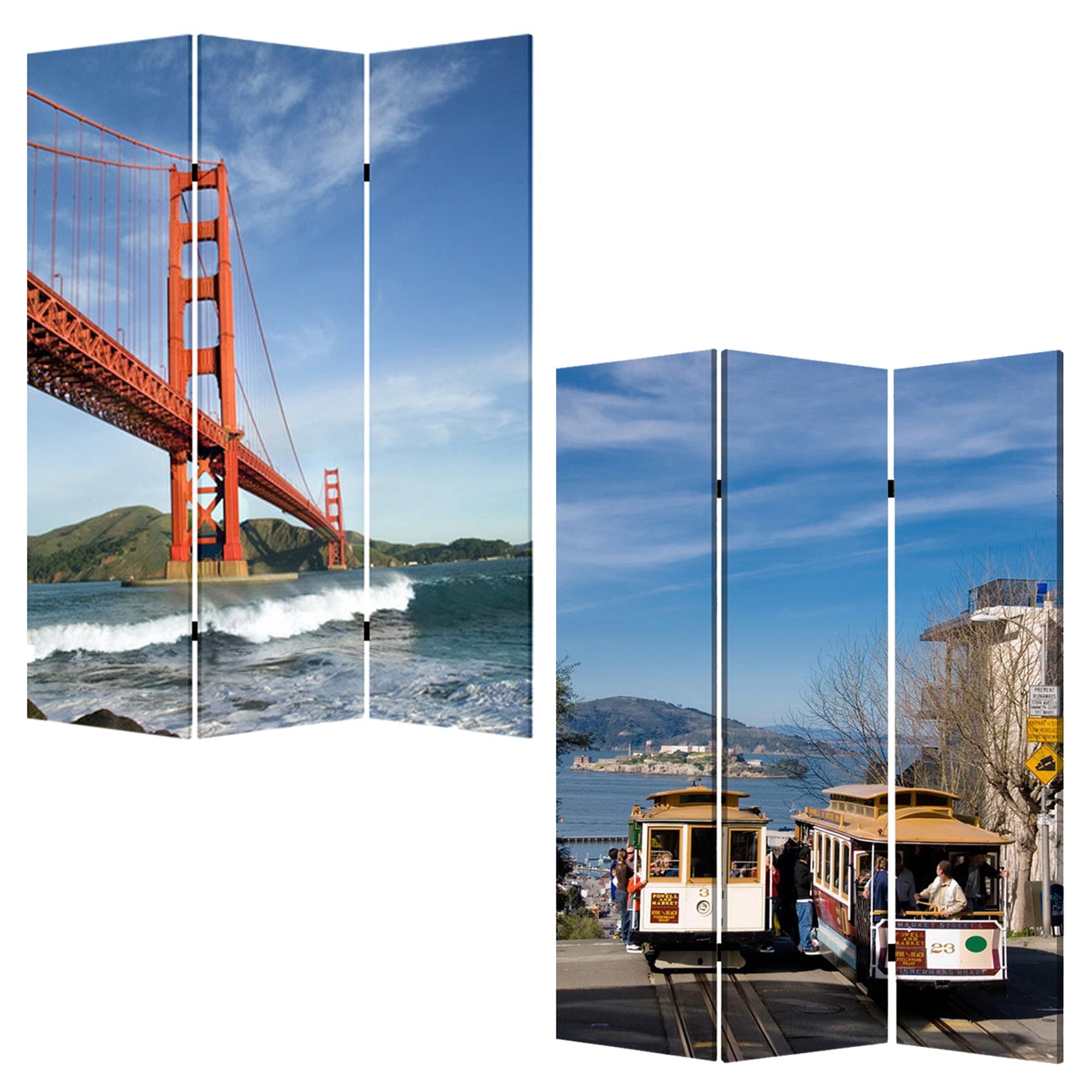 1" X 48" X 72" Multi Color Wood Canvas San Francisco  Screen