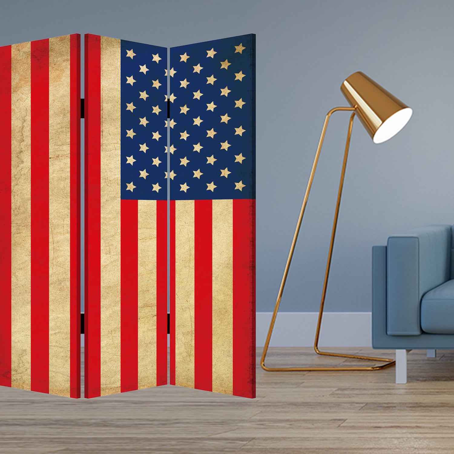1 X 48 X 72 Multi Color Wood Canvas American Flag  Screen