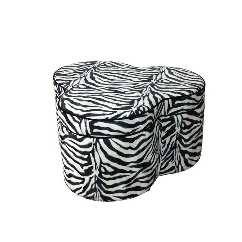 28" Black And White Polyester Blend Specialty Animal Print Storage Ottoman