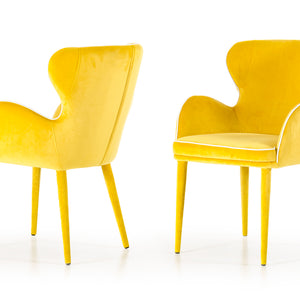 33" Yellow Fabric And Metal Dining Chair