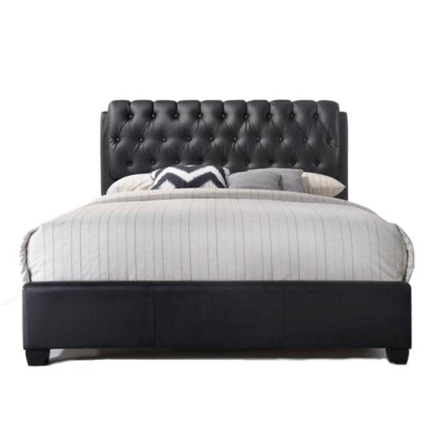 Black Pu Button Tufted King Bed - 90" X 79" X 49"