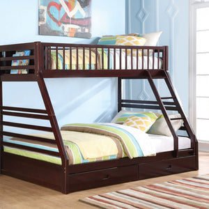 83" X 63" X 65" Espresso Pine Wood Twin Xl Over Queen Bunk Bed