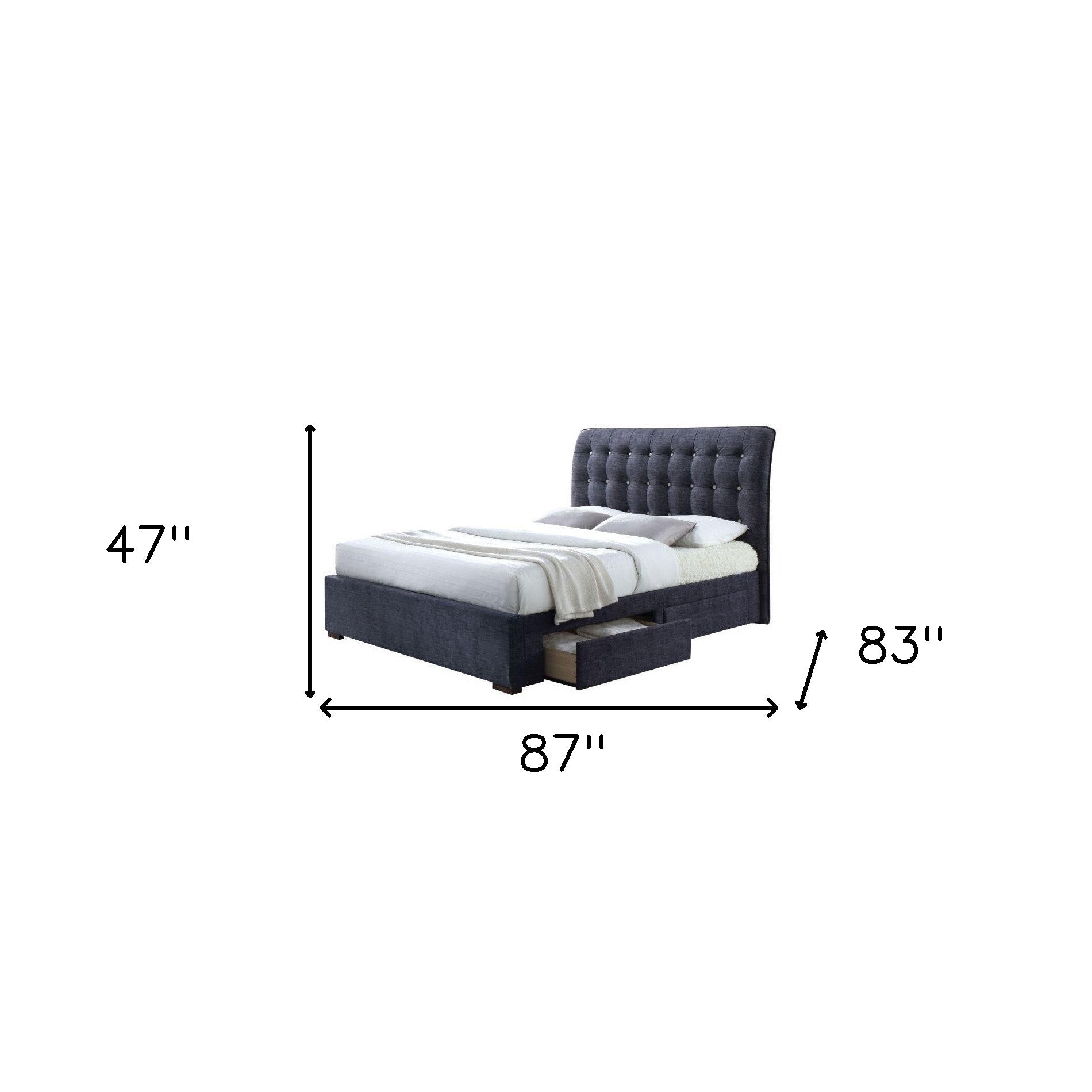 87" X 83" X 47" Dark Gray Fabric King Bed With Storage