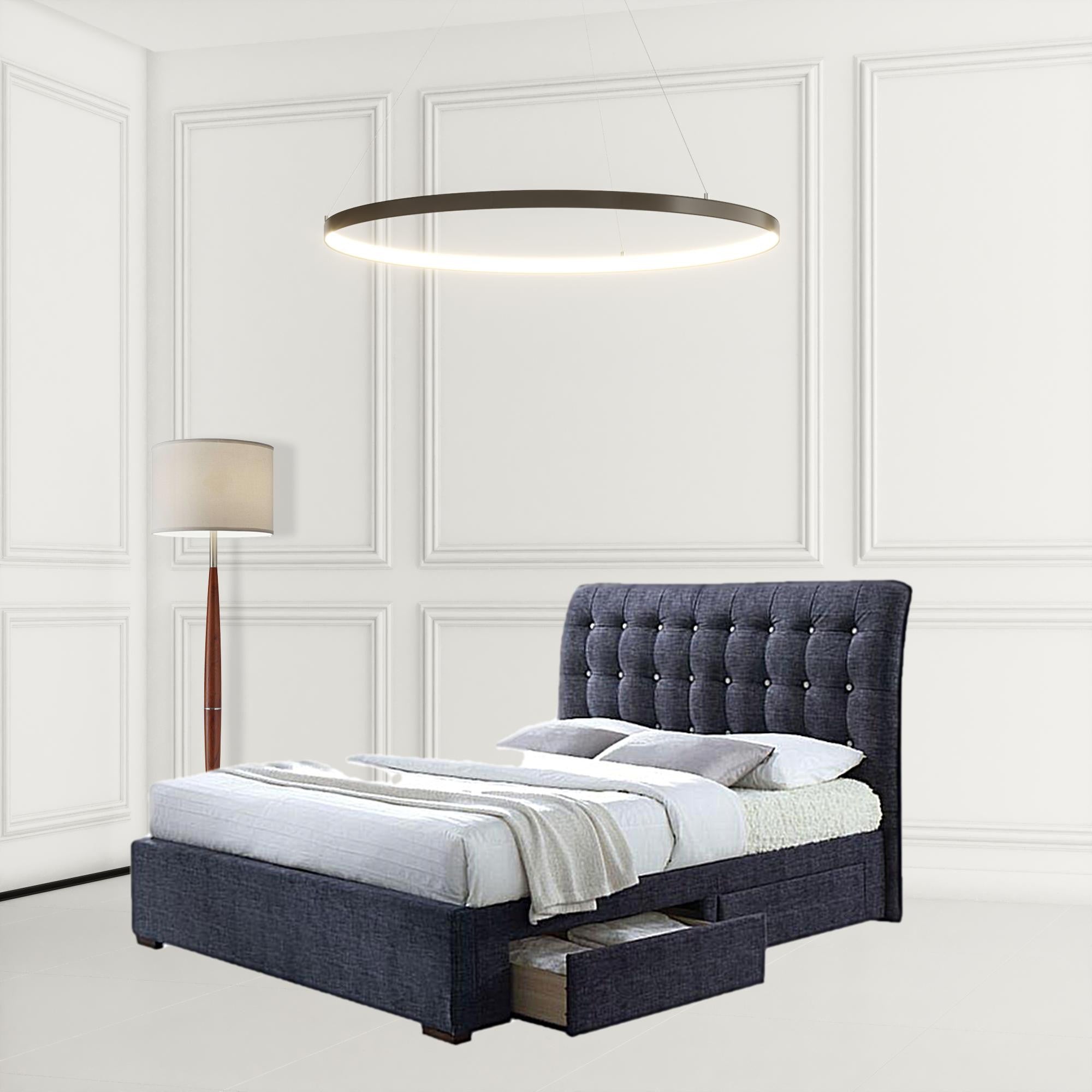 87" X 83" X 47" Dark Gray Fabric King Bed With Storage