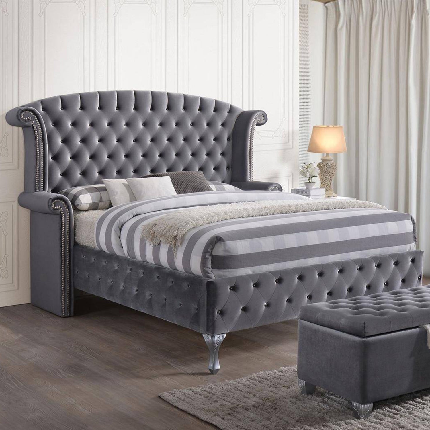 81" X 103" X 66" Gray Velvet King Bed