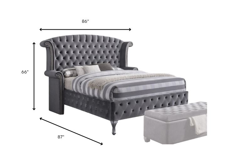 81" X 103" X 66" Gray Velvet King Bed