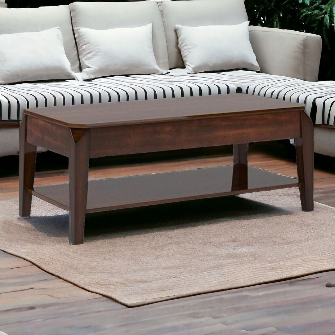 Mesa de centro de nogal con tapa elevable de 47" x 23" x 19"