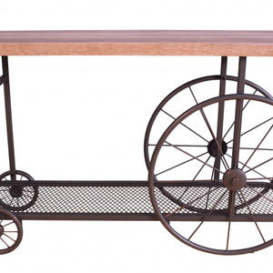 49" X 15.55" X 29.9" Oak And Antique Gray Metal Tube Sofa Table