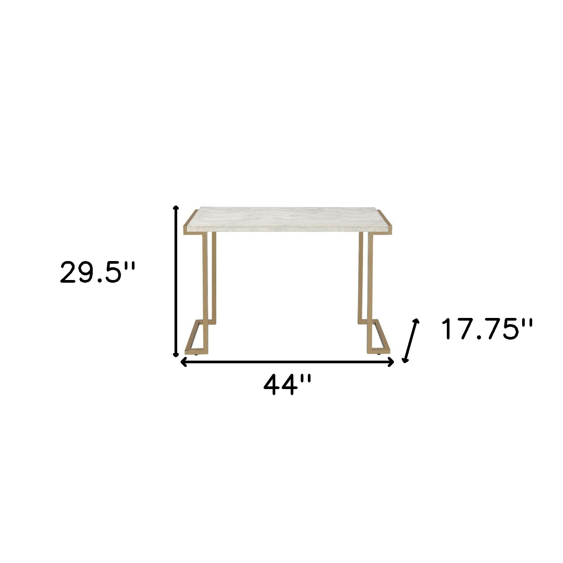 44" X 17.75" X 29.5" Mesa De Sofá De Mármol Falso Y Champán