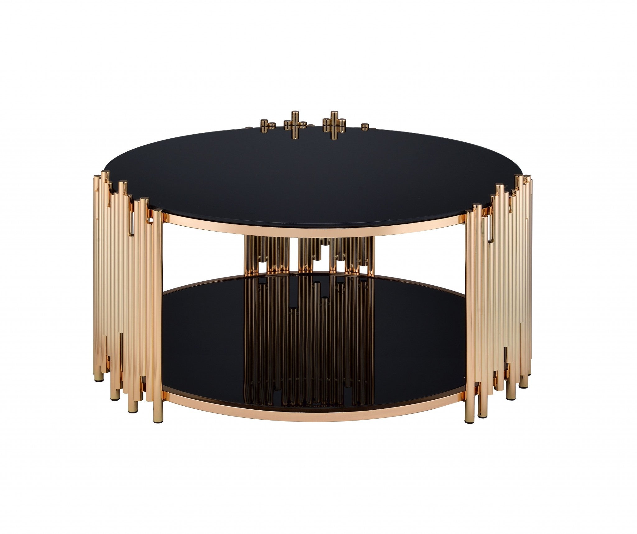 Mesa de centro de vidrio negro y dorado de 37" x 37" x 18"