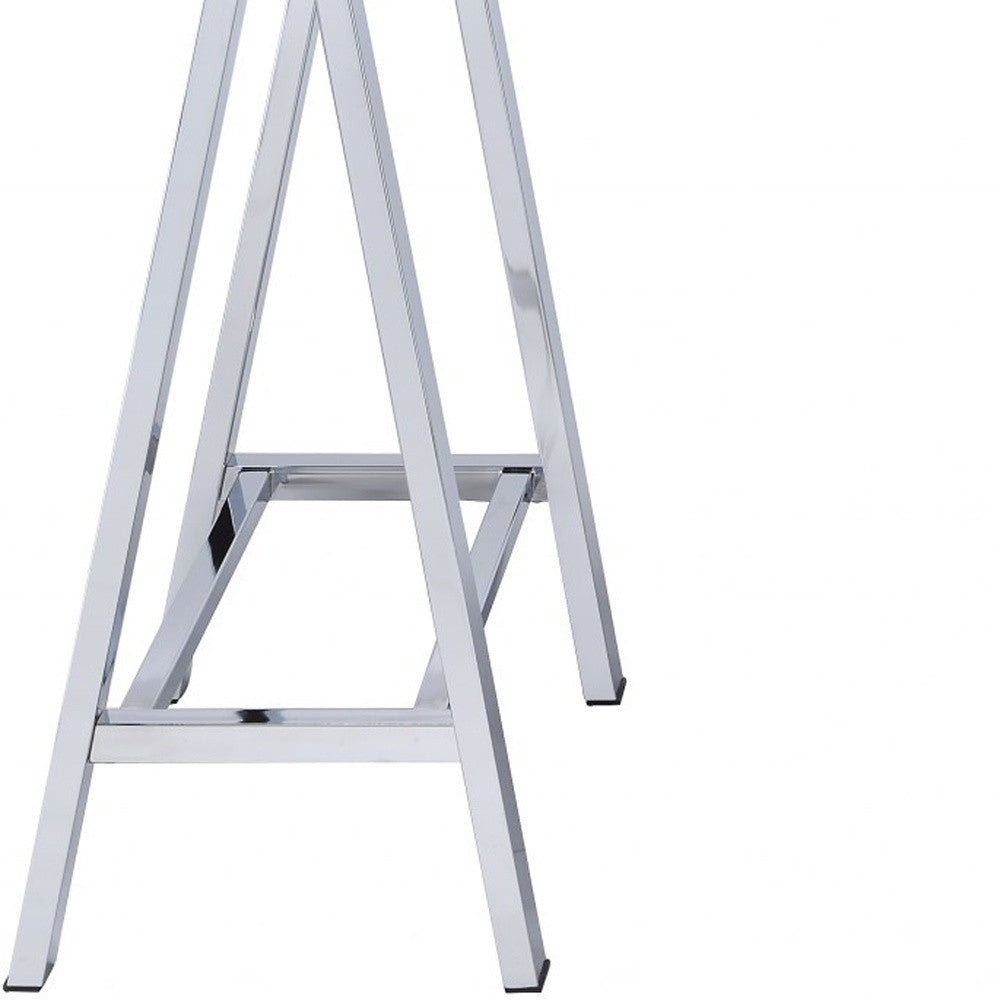 54" White And Silver Writing Desk With Two Drawers