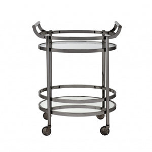 27" X 19" X 34" Clear Glass And Black Nickel Serving Cart