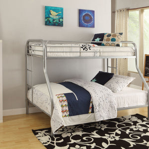 84" X 62" X 65" Twin Xl Over Queen Silver Metal Tube Bunk Bed