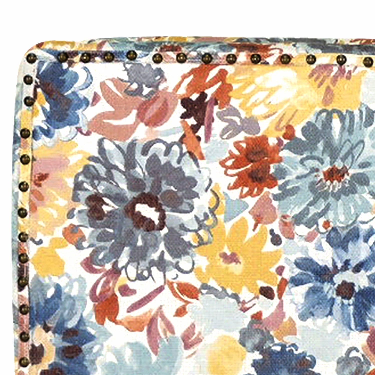 29" Blue Yellow And Brown Polyester Blend Floral Arm Chair