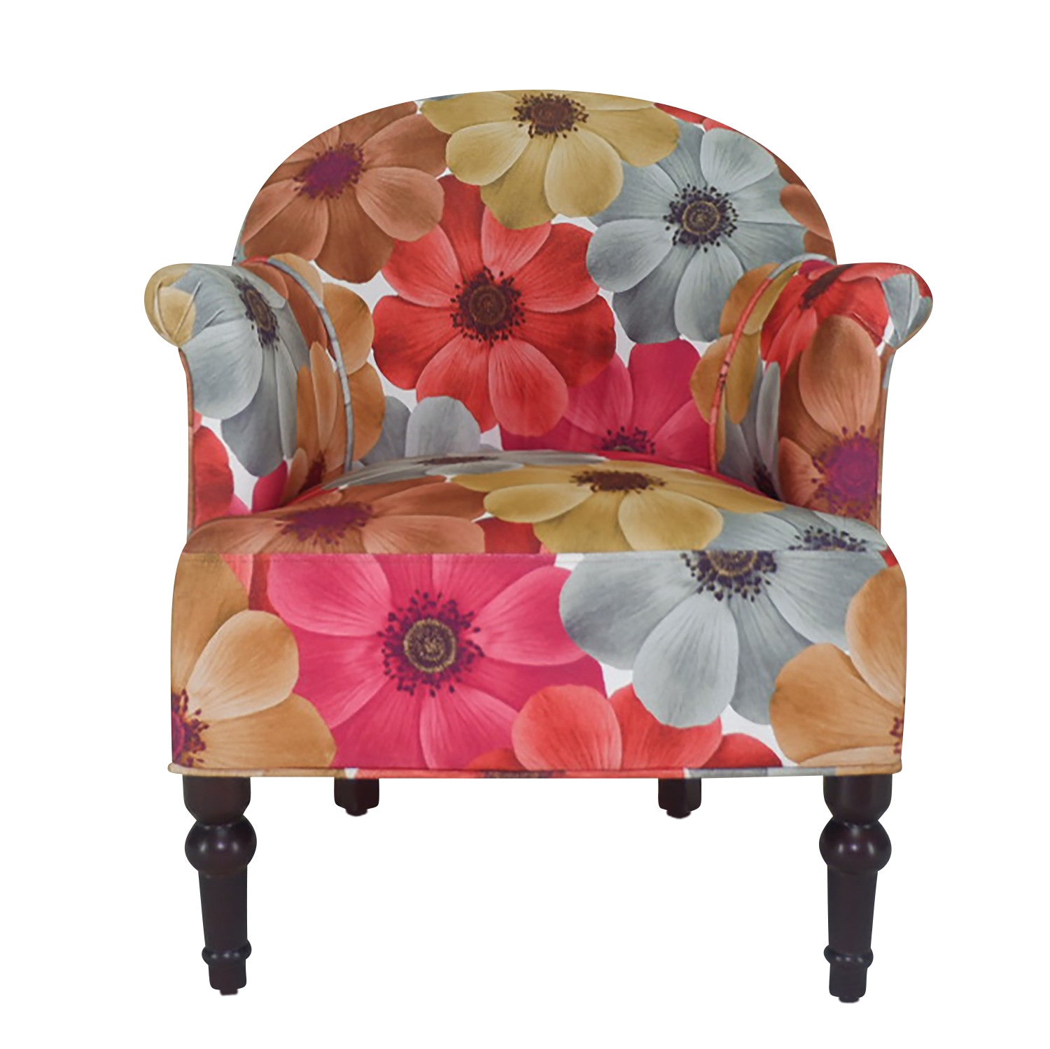 29" Red Gray And Brown Polyester Blend Floral Arm Chair