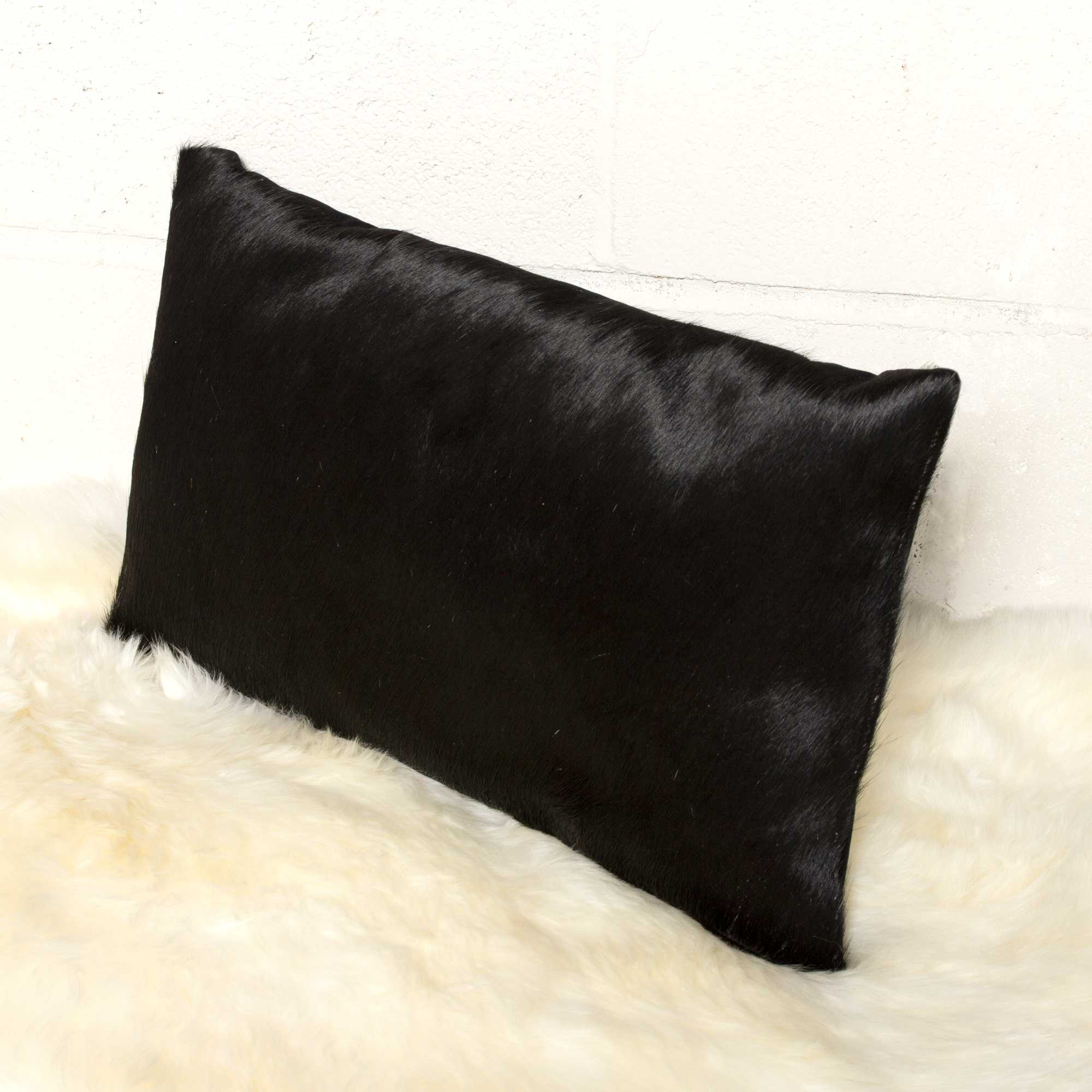 Black Cowhide Pillow - 12" x 20" x 5"