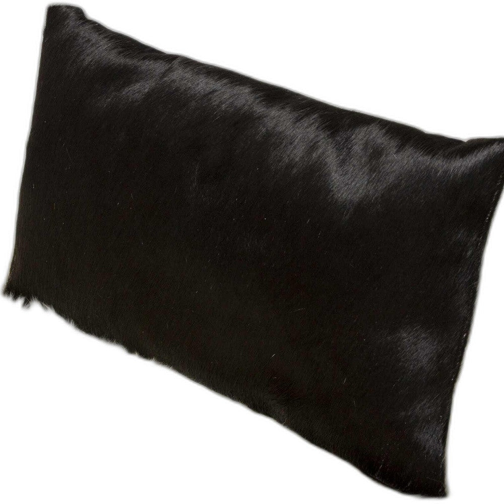 Black Cowhide Pillow - 12" x 20" x 5"