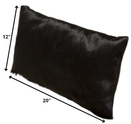 Black Cowhide Pillow - 12" x 20" x 5"