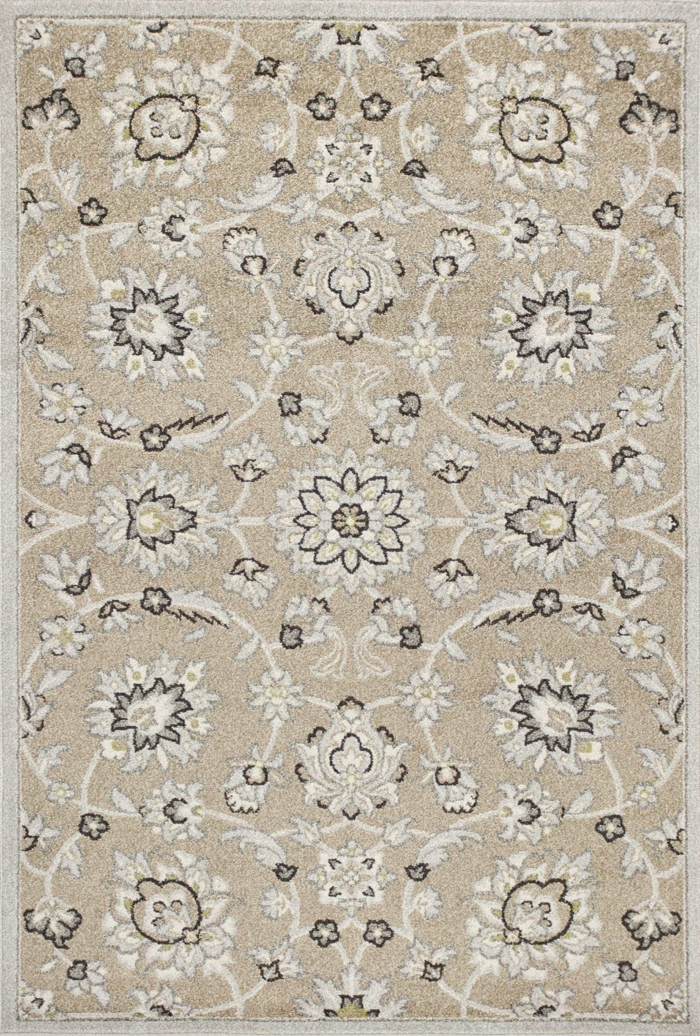 Beige Grey Machine Woven UV Treated Floral Traditional Indoor Outdoor Accent Rug - 2' x 4'