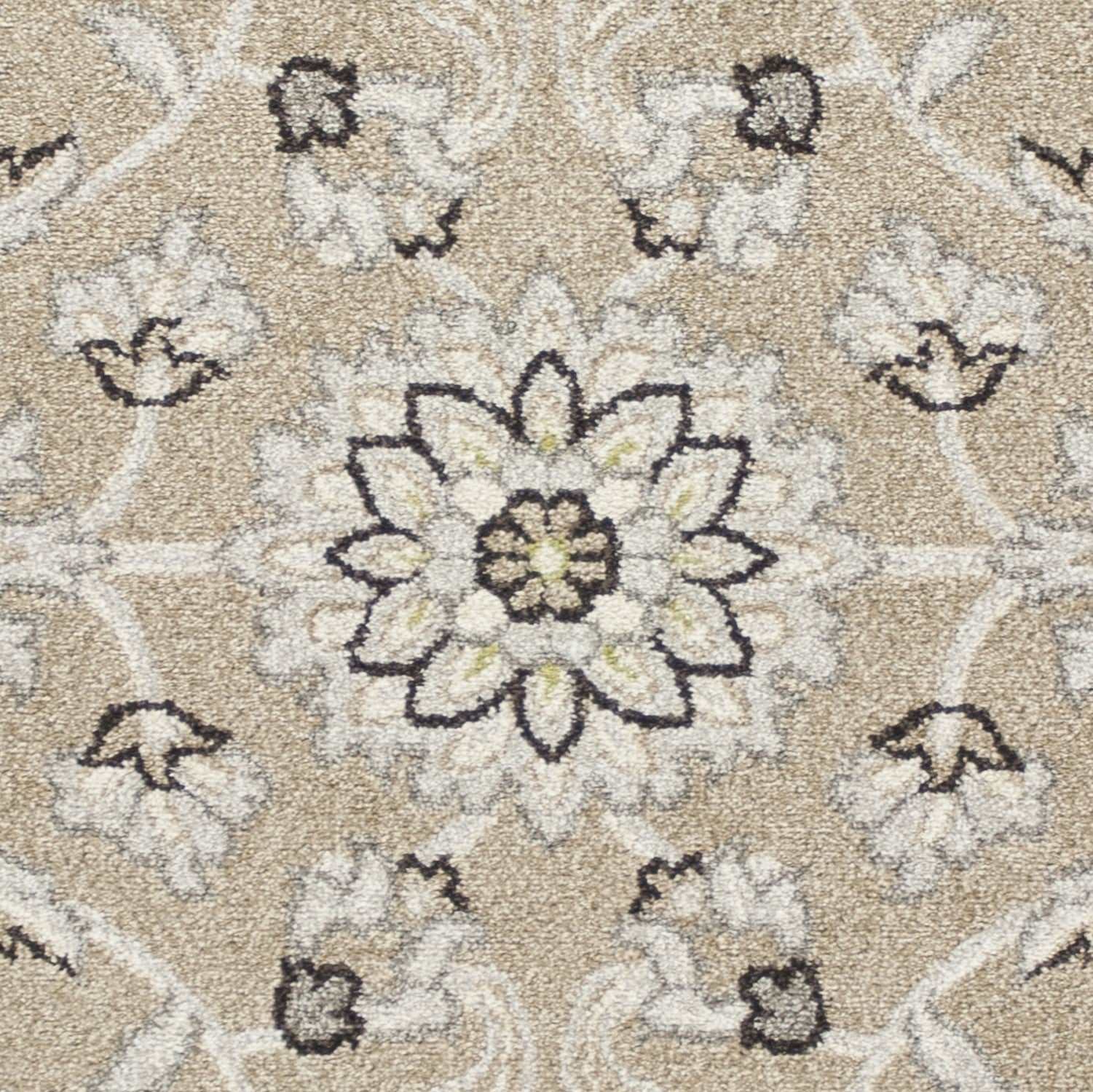 Beige Grey Machine Woven UV Treated Floral Traditional Indoor Outdoor Accent Rug - 2' x 4'