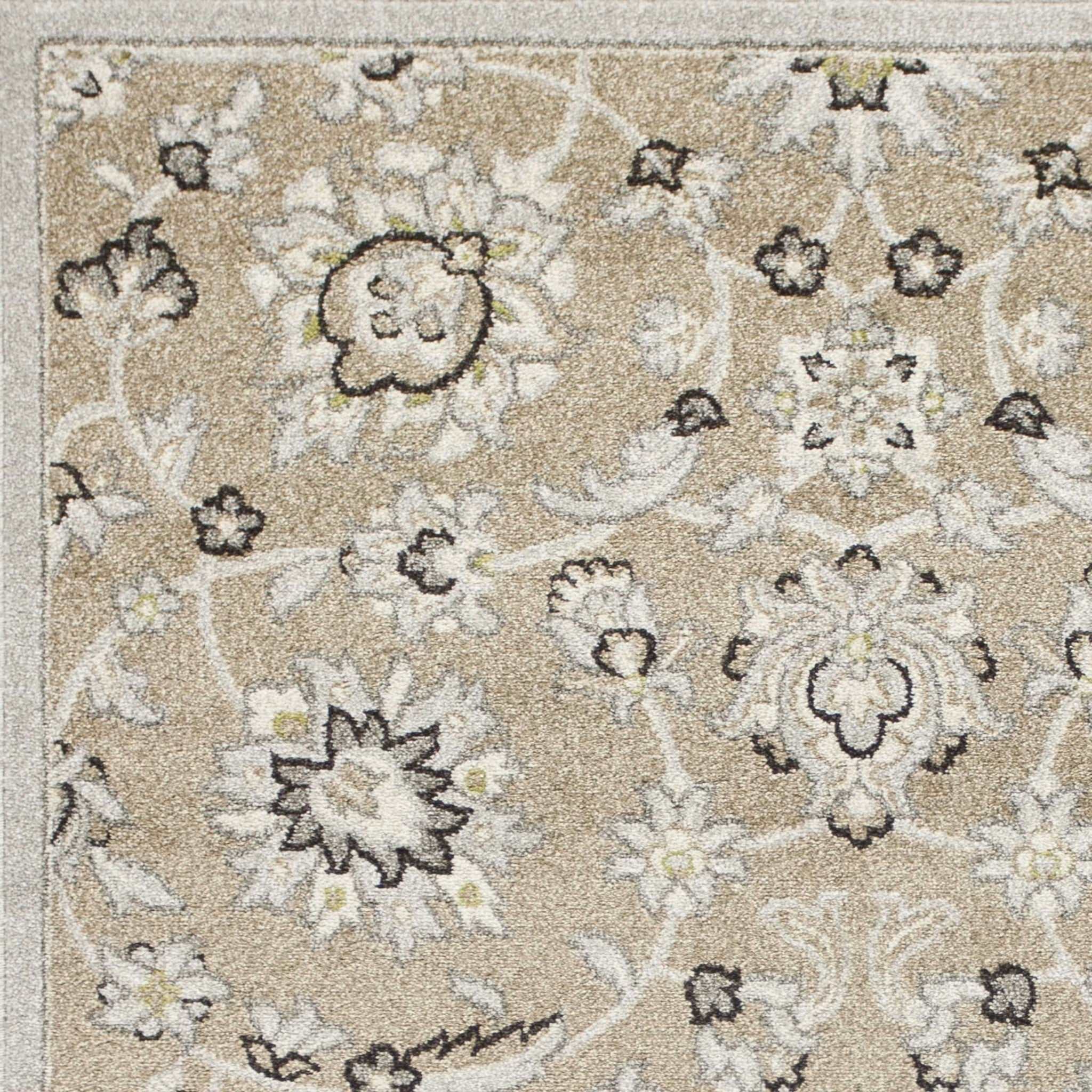 Beige Grey Machine Woven UV Treated Floral Traditional Indoor Outdoor Accent Rug - 2' x 4'