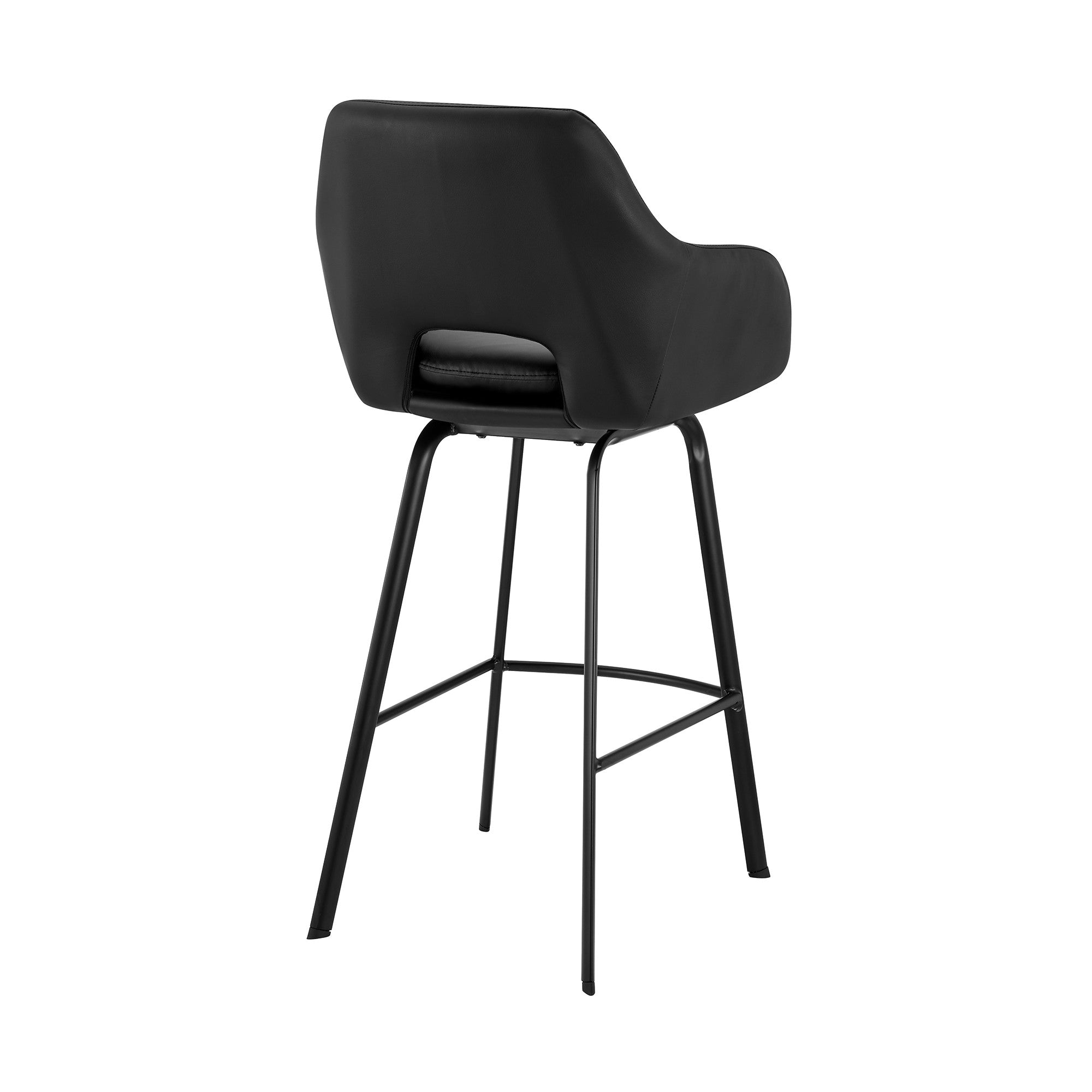 30" Black on Black Faux Leather Comfy Swivel Bar Stool