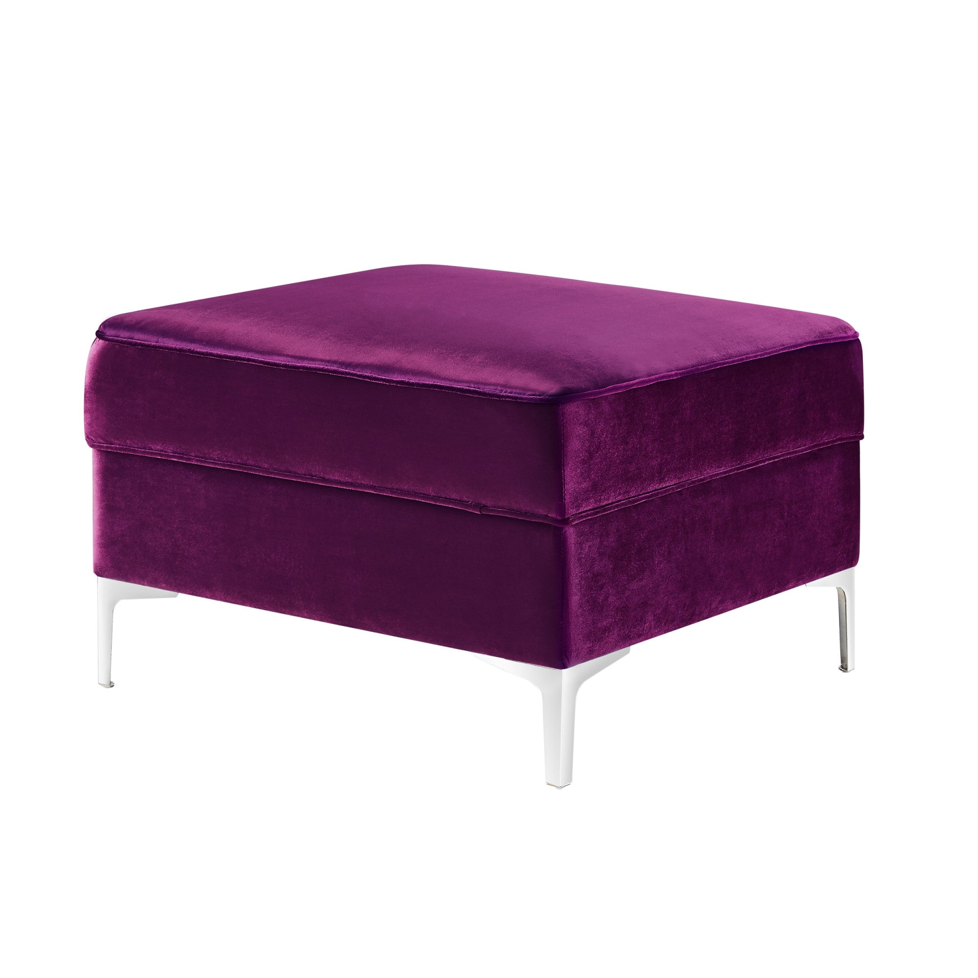 30" Purple Velvet And Silver Storage Ottoman