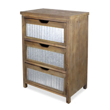 Rustic Brown Wood and Galvanized Metal End Table With Three Drawers 30