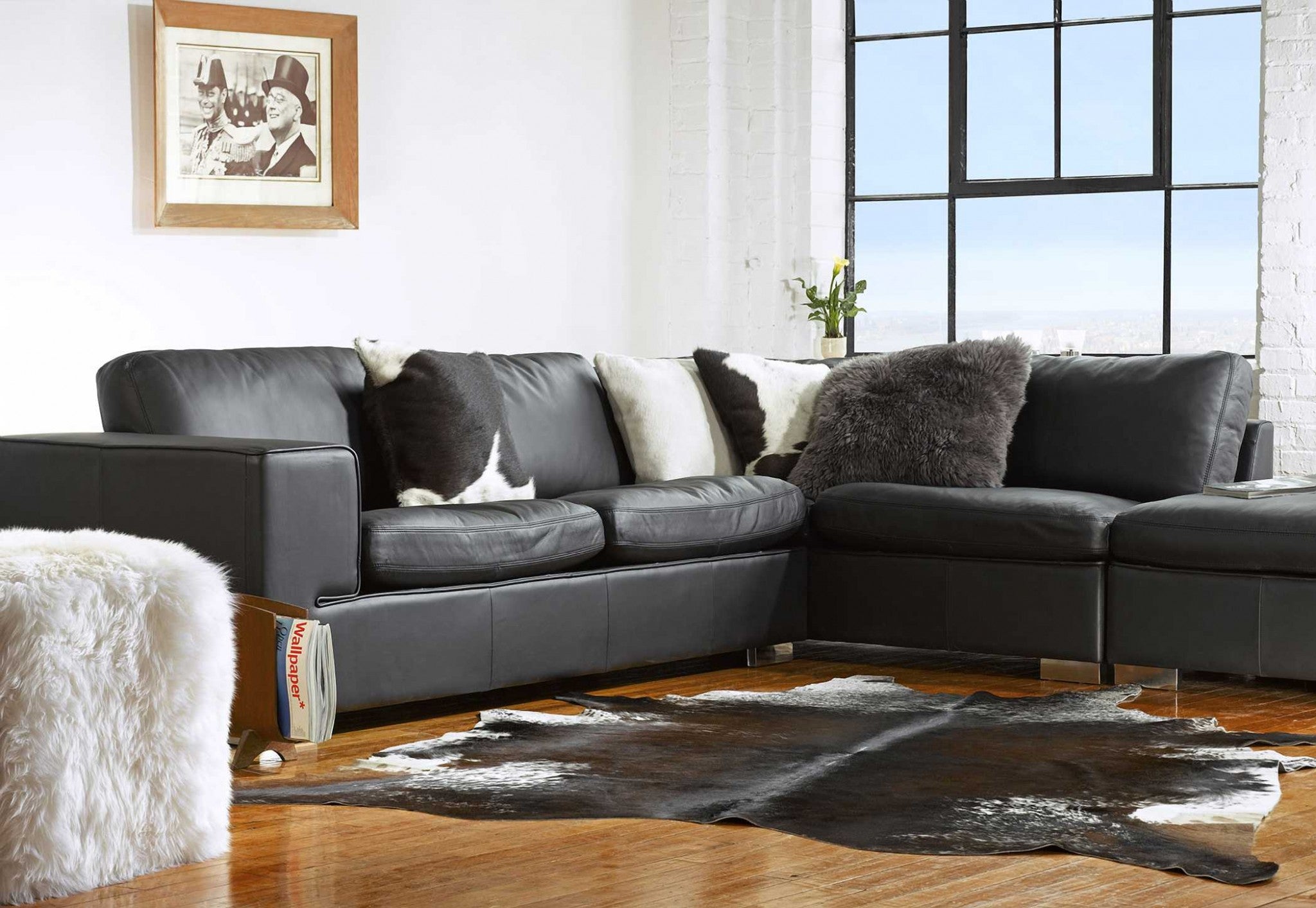 18" X 18" X 5" Black Cowhide  Pillow