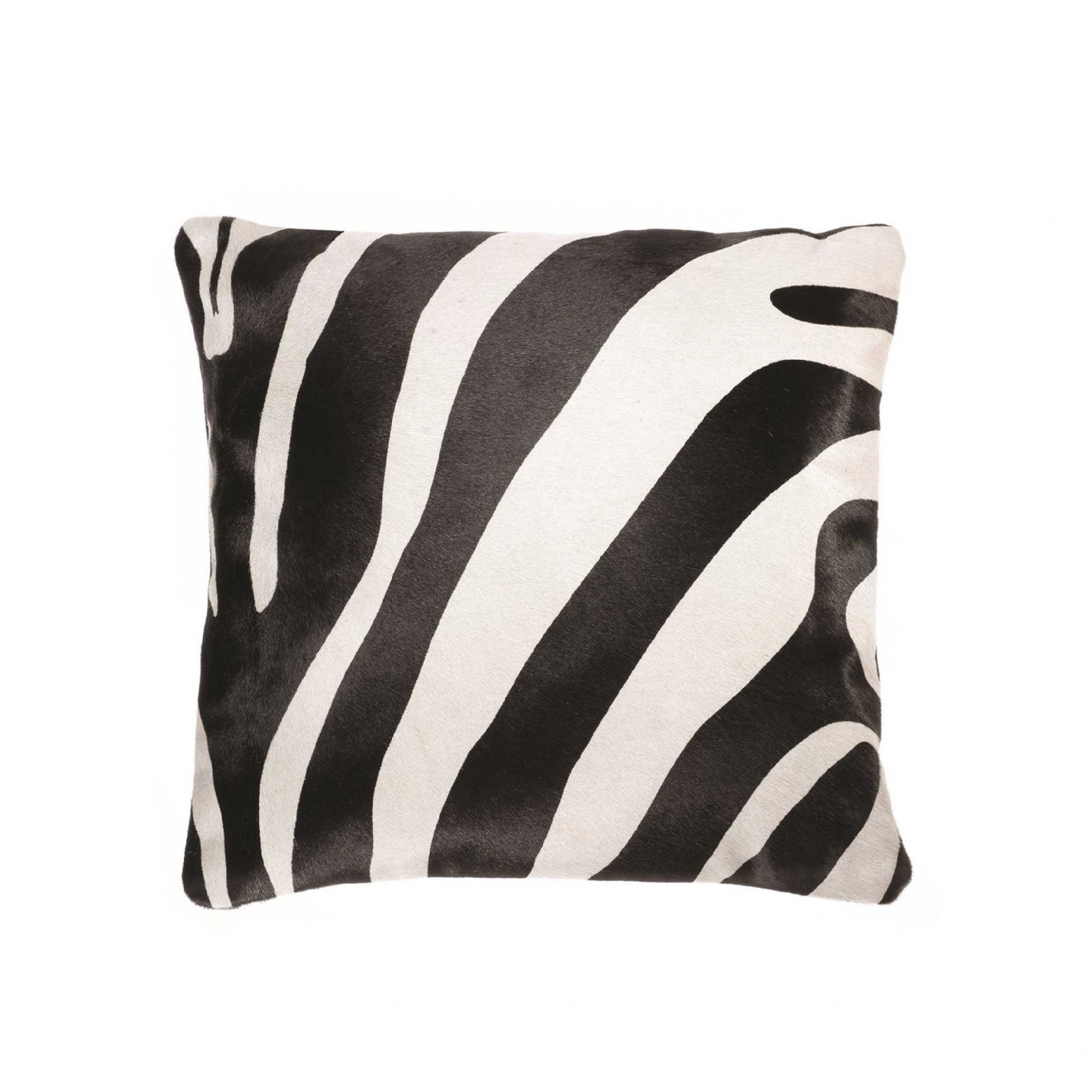 Zebra Black On Off White Cowhide  Pillow - 18" x 18" x 5"