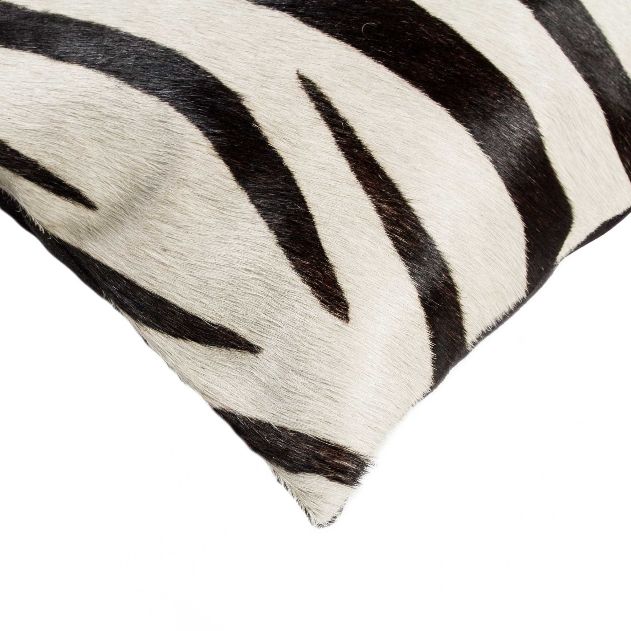 Zebra Black On Off White Cowhide  Pillow - 18" x 18" x 5"
