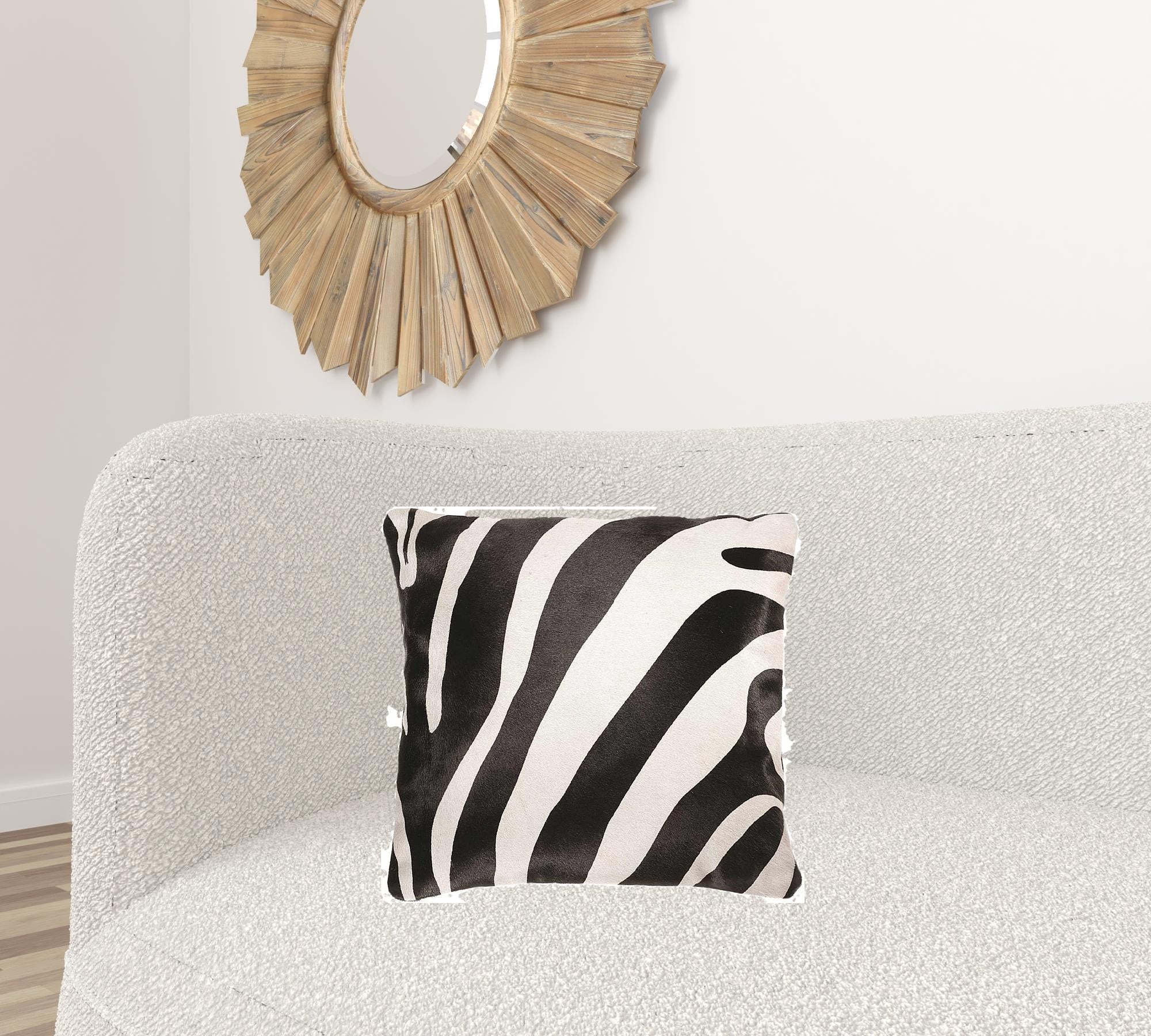 Zebra Black On Off White Cowhide  Pillow - 18" x 18" x 5"