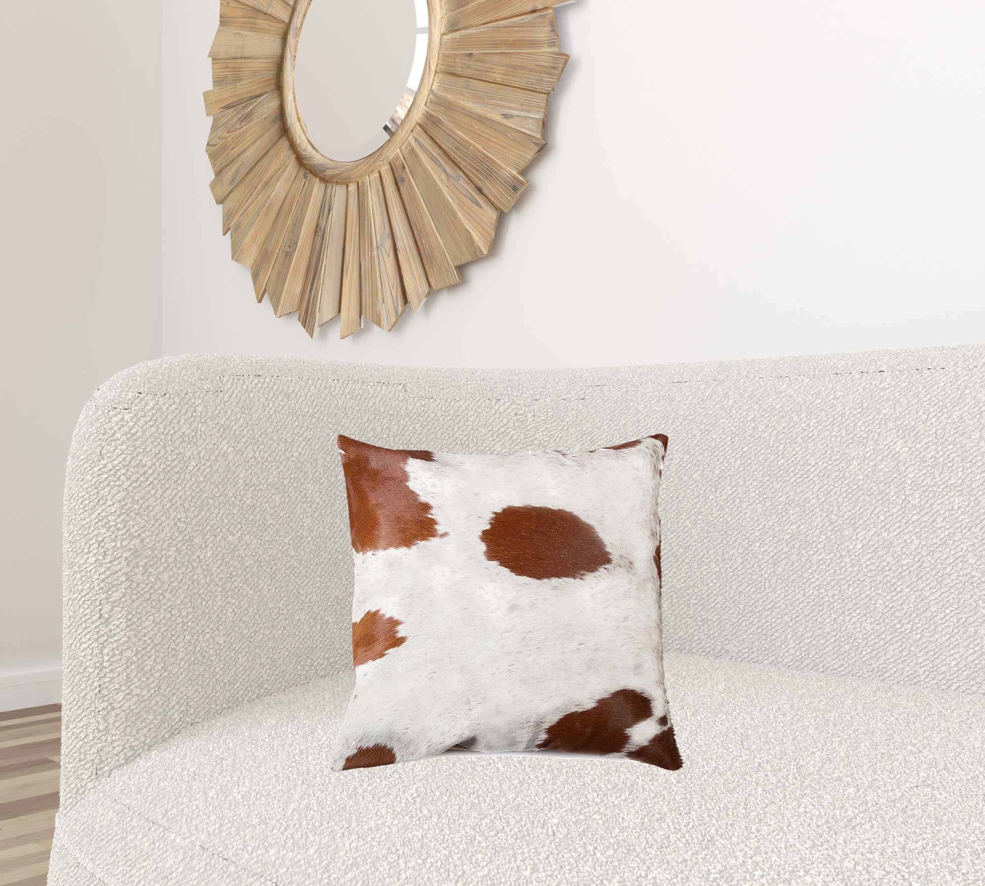 White And Brown Cowhide Pillow - 18" x 18" x 5"