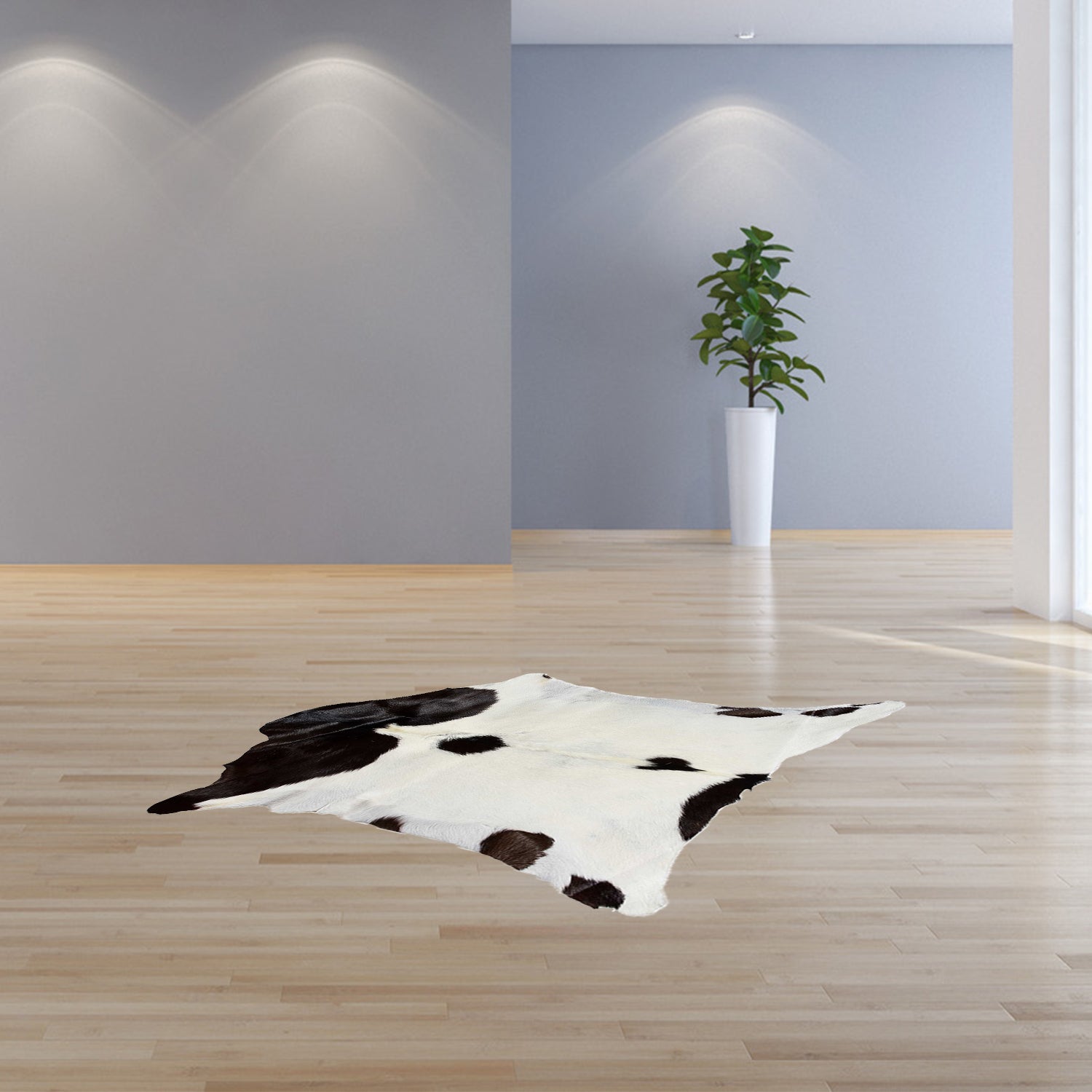 Natural Black And White Calfskin Area Rug - 2' x 3'