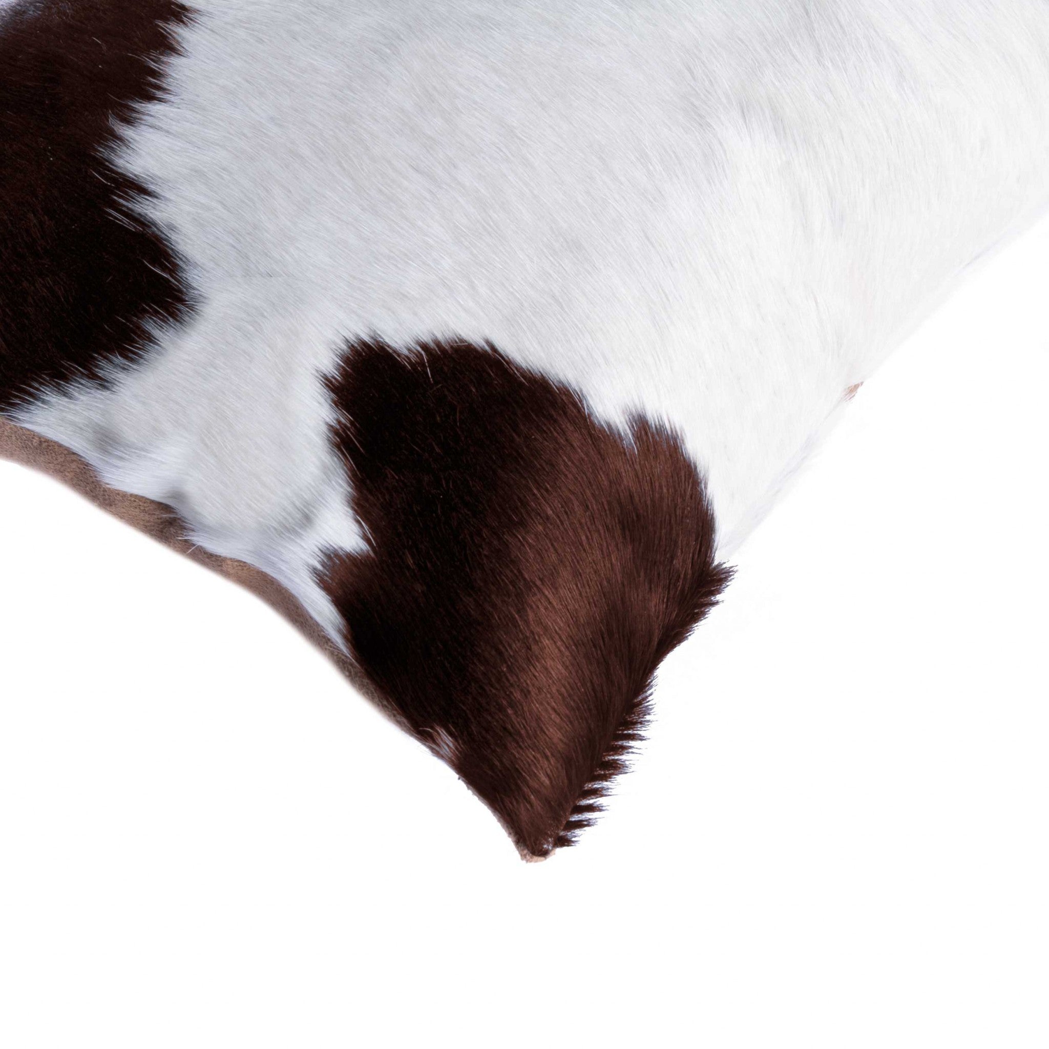 White And Brown Cowhide Pillow - 12" x 20" x 5"
