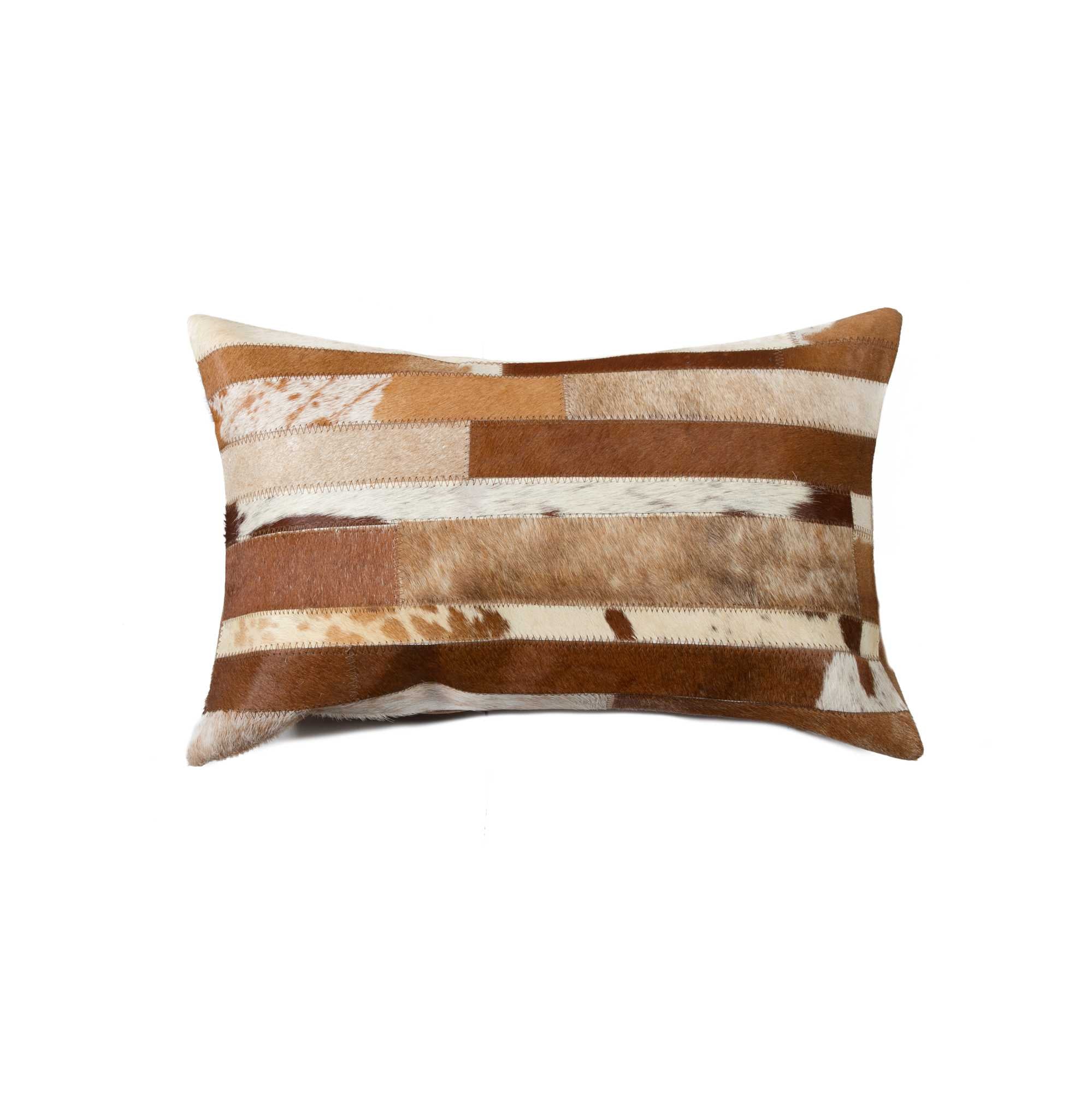 White And Brown Cowhide Pillow - 12" x 20" x 5"
