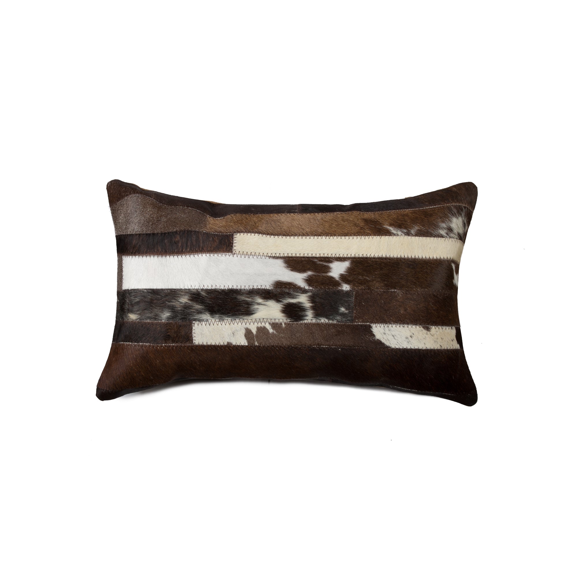 White And Brown Cowhide Pillow - 12" x 20" x 5"